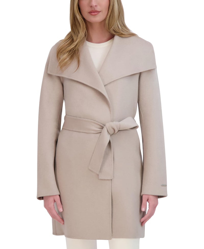 Tahari Women's Double-Faced Luxury Soft Wool Blend Peacoat- Wrap Wool Coat with Removable Belt, Soft Almond, X-Small - Image 1